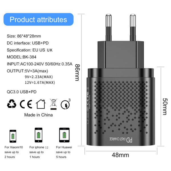 Charger US Standard 20w Dual Port Fast Charge Charging Head QC3.0 PD - Image 4