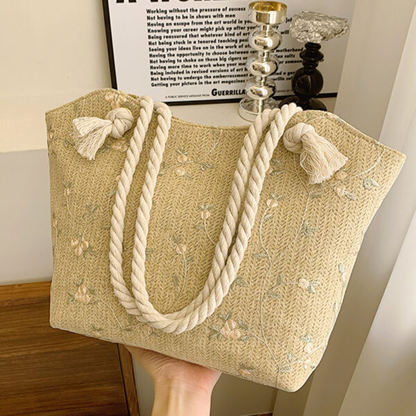 New And Simple Straw Bag Lace Bag Ins Straw Shoulder Bag Large Capacity Flower Fashion Women Handbag - Image 6