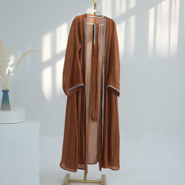 Dubai Turkey Daily Solid Color Trim Robe Cardigan - Image 9