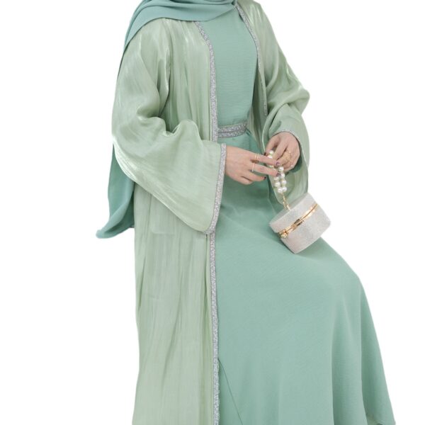 Dubai Turkey Daily Solid Color Trim Robe Cardigan - Image 6