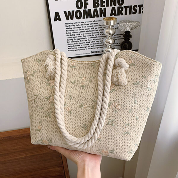 New And Simple Straw Bag Lace Bag Ins Straw Shoulder Bag Large Capacity Flower Fashion Women Handbag - Image 4